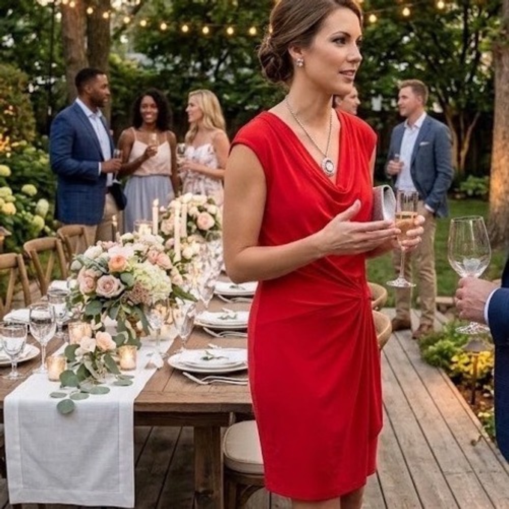 Michael Kors Red Cowl Neck Side Knot Sheath Dress